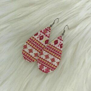 Pink White Yellow Glitter Canvas Teardrop Earrings